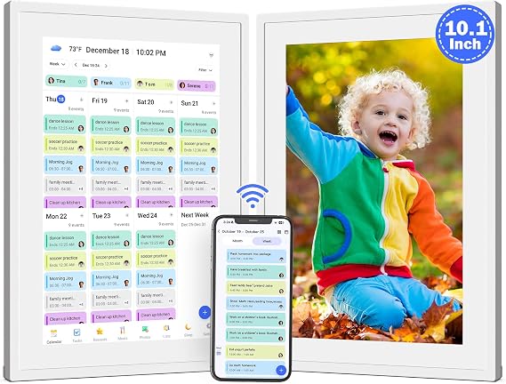Digital Calendar Chore Chart for Family Schedules - 10.1 inch Smart Touchscreen Calendar, Interactive Display for To-Do List, Sync Online iCloud Outlook Calendar, Streamline Household Organization