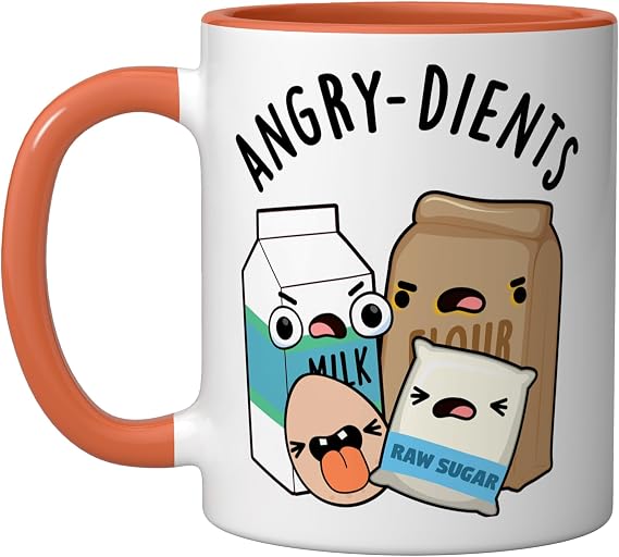 Angry-dients Funny Baking Pun Ceramic Mug, Orange/White