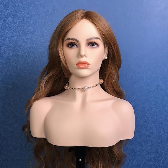 Realistic Female Mannequin Head with Face and Shoulders No Makeup for Practicing DIY Makeup for Wigs/Makeup/Beauty Accessories