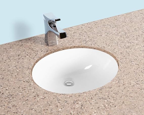 Romano 1916, Bathroom Sink Undermount Oval - White, 19''x16'' - Single Ceramic Basin Bowl Vanity Lavatory