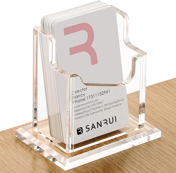 SANRUI Vertical Business Card Holder for Desk,Clear Acrylic Business Card Display Stand,1 Slots ,Holds 50-60 Cards