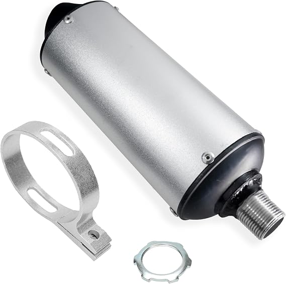 JMCHstore Performance Exhaust Muffler Silencer for Predator 212 196cc GX160 420cc 301cc GX390 98cc 6.5hp, Coleman CT200U BT200X KT196 CT100U Baja Massimo MB200 Go Kart Engine Mini Bike Parts (Silver)