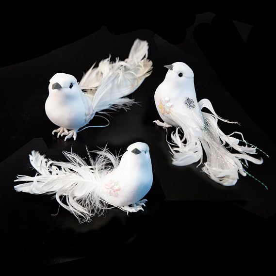 Berfutall-12 Pcs Artificial White Doves - Exquisite Christmas Tree Decorations and Craft Ornaments