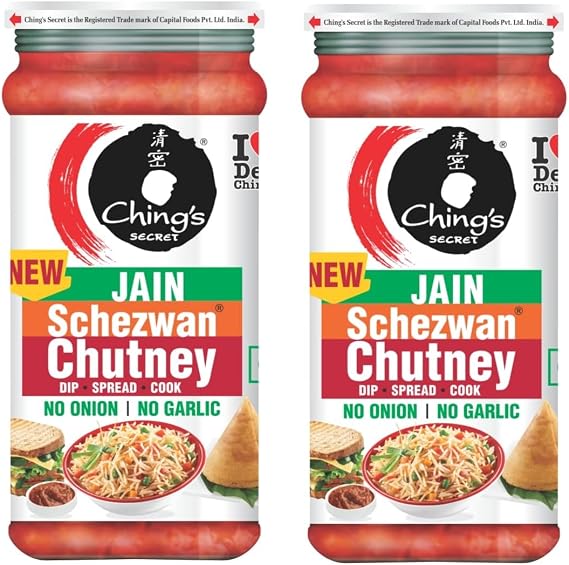 Ching's Jain Schezwan Chutney 250g – No Onion No Garlic, Authentic Indo-Chinese Flavour, Spicy & Tangy Dip and Cooking Sauce (Pack of 2)
