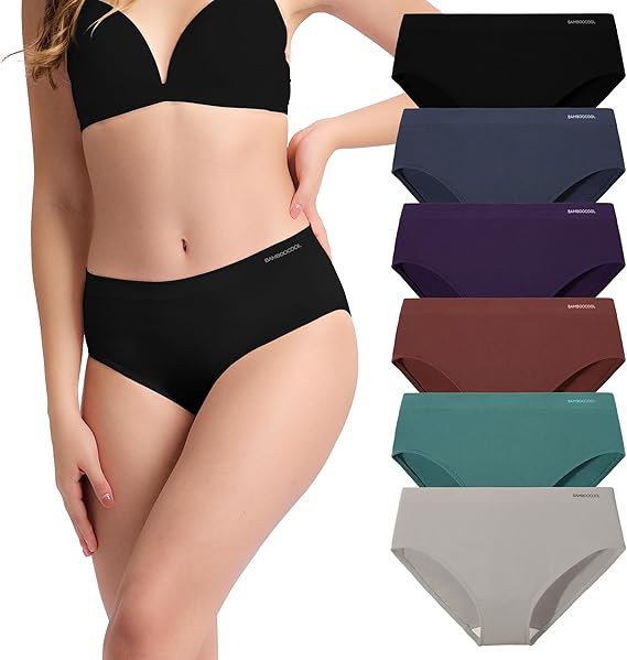 Women's Bamboo Seamless Bikini Panties Breathable Hipster Ladies Underwear | 6-pack, Moisture-Wicking, Full Coverage, Tag-free, Lightweight, Machine washable