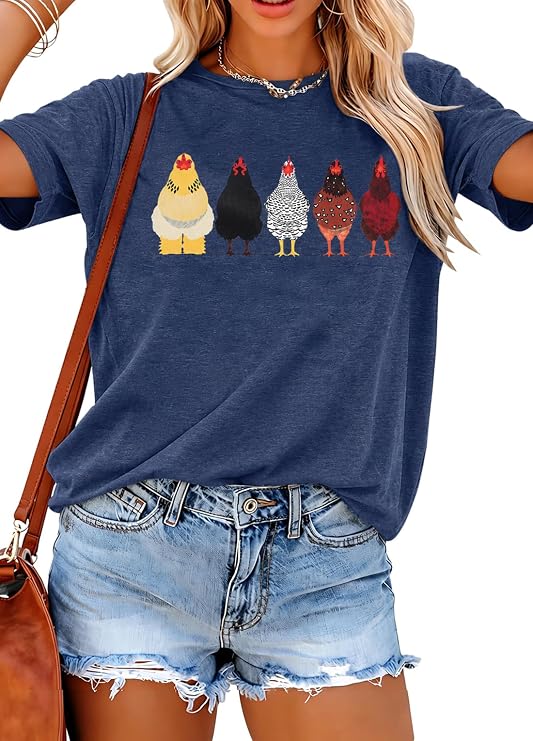 Chicken Shirts for Women Chicken Mom Tshirt Farm Casual Short Sleeve Tops