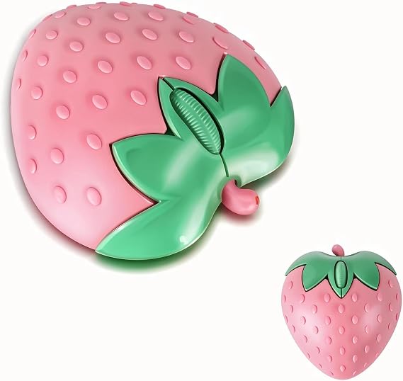 Cute Strawberry Wireless Mouse - 2.4G & Bluetooth Dual-Mode, Ergonomic Design for Laptop/PC - Perfect for Students & Gamers, Comfortable Grip & Plug-and-Play (Pink)