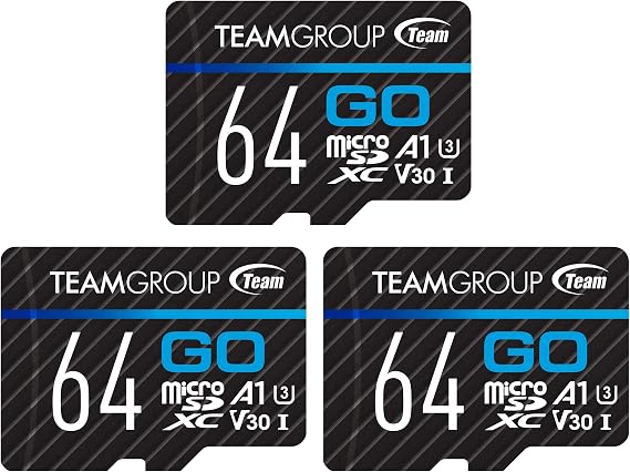 TEAMGROUP GO Card 64GB x 3 Pack MicroSDXC UHS-I U3 V30 4K for Action Cameras & Drone High Speed Flash Memory Card with Adapter for Outdoor Sports&Vlog, 4K Shooting,GoPro&Insta360&DJI TGUSDX64GU362