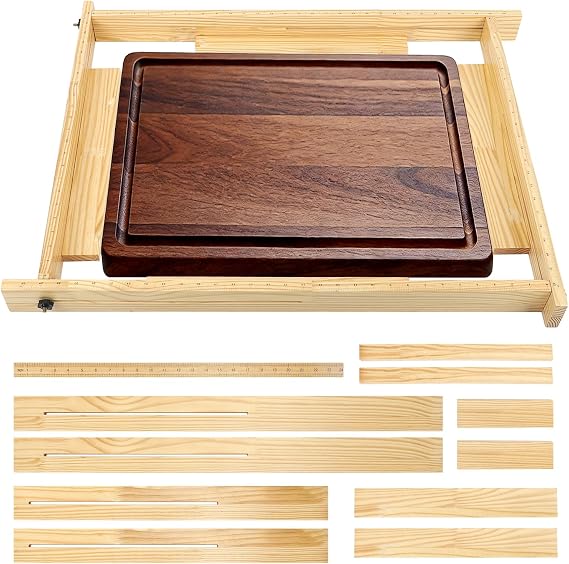 11 PCS Adjustable Juice Groove Router Jig with Inch Scale, 29" x 22" Juice Groove Jig for Cutting Board, Wooden Router Guide for Making Square Recesses