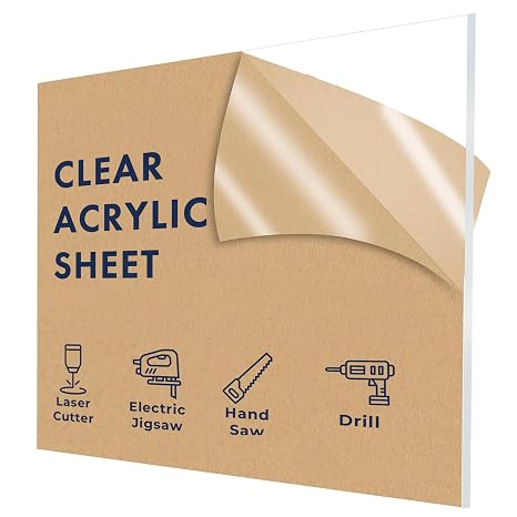 Falken Design Clear Acrylic Sheet - 12" x 30" - 3/16", Thick Clear Plexiglass Sheets for DIY Projects, Picture Frames, and Sign Displays - Versatile, Durable & Shatterproof Plastic Sheet