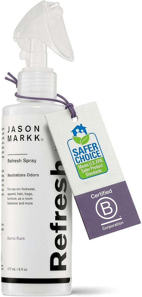 Jason Markk Refresh Spray, Shoe & Sneaker Deodorizer, Odor Eliminator, Ideal for Footwear, Hats, Apparel, Bags, Furniture, Room Freshener, Sierra Rain Scent, 6oz