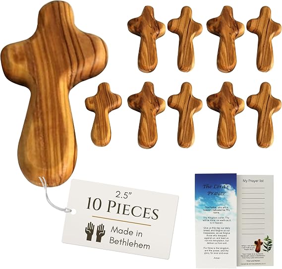 Holy Land Market Olive Wood Pocket Cross 2.5 in, Small Wooden Cross, 10