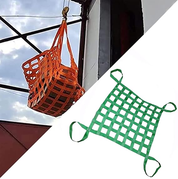 Polyester Flat Lifting Cargo Net - Polyester Lifting Nets, Strong Load-Bearing Material Handling Straps, Construction Dock Hoist Objects Lifting Net, Safety Lifting Nylon Hanging Netting