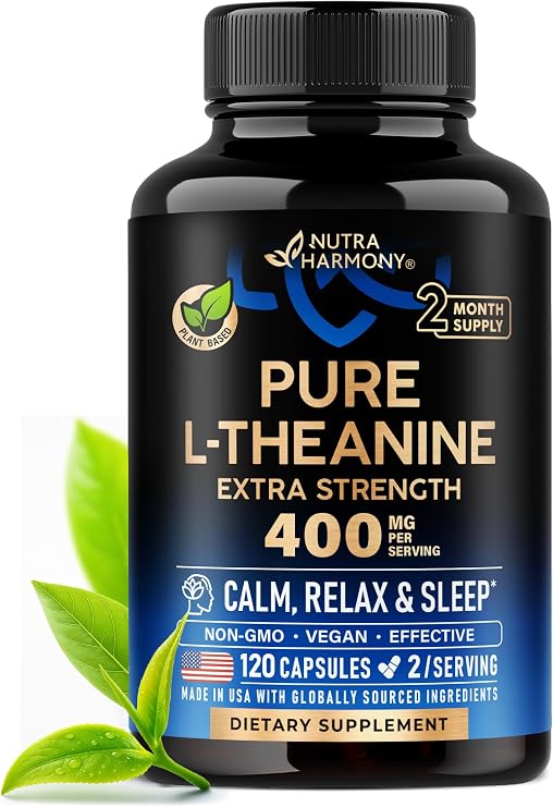 L-Theanine 400 mg - L Theanine for Stress Relief - Plant Based - 120 Caps