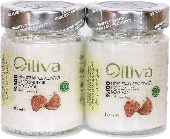 Oiliva Soğuk Sıkım Hindistan Cevizi Yağı 2 x 300ml |%100 Doğal & Saf | Katkısız | Cam Şişe