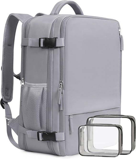 Beraliy Travel Backpack, Personal Item Bag Ailrline Approved, 17.3 Inch Laptop Backpack, Carry On Travel Bag, Hiking Backpack, Casual Backpack, Grey