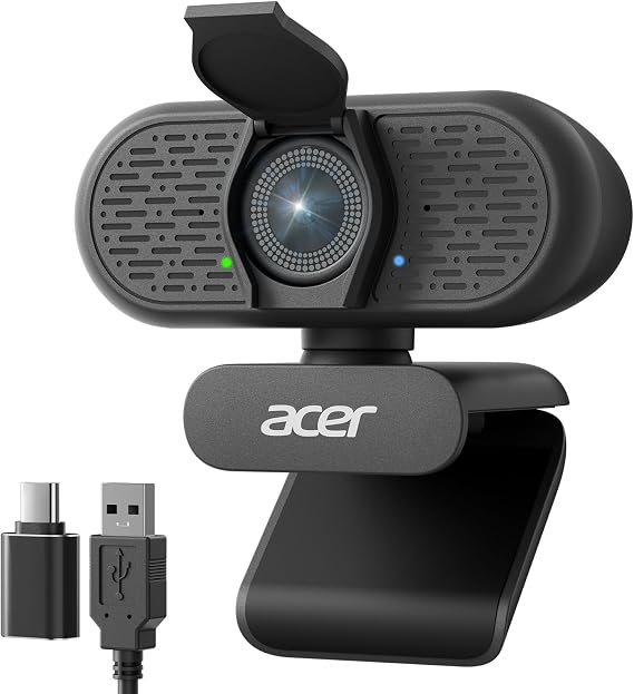 Acer A640 4K Webcam for PC with Sony Sensor PDAF Autofocus AI Noise Canceling Mic 2K 1080P/60fps USB A to C Adapter Computer Camera for Gaming Streaming Meetings Switch 2 Camera Teams Zoom Facetime