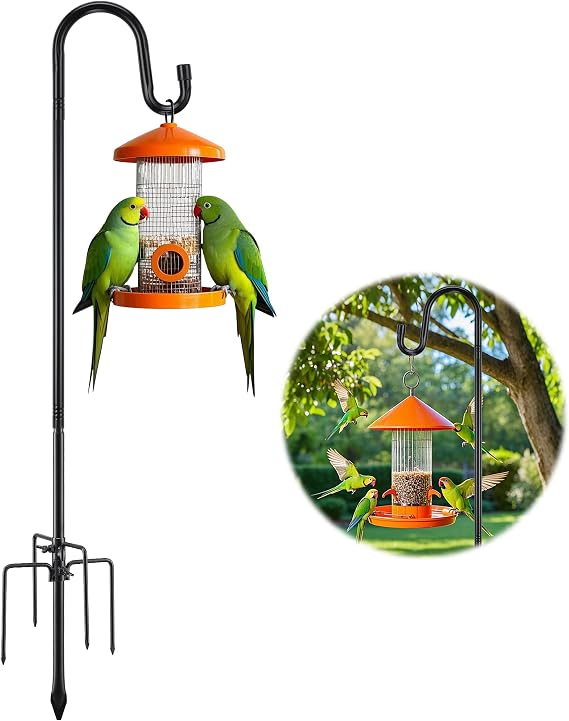 Shepherd Hooks for Outdoor, 46" Bird Feeder Pole with 5 Prong Base, Shepherds Hook for Bird Feeders Heavy Duty, Adjustable Bird Buddy House Pole for Hanging Bird Feeders, Lantern, Potted Plant, Black