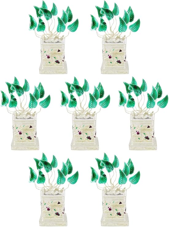 GoldGiftIdeas Silver Plated Tulsi Plant Pooja Thali Set, Traditional Return Gift for Home Function, Indian Pooja Items for Gift, Pooja Articles for Indian Festival with Potli Bags (7)