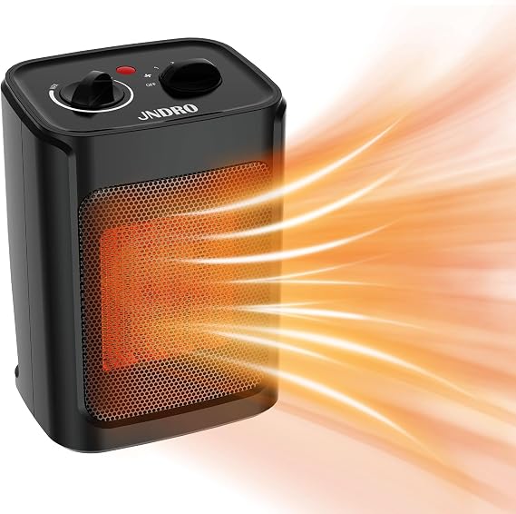 Portable Space Heater Electric Heaters - JNDRO 1500W/1000W Safe and Quiet Ceramic mini Heater Fan, Heat Up 200 Square Feet for Bedroom, Office and Indoor Use