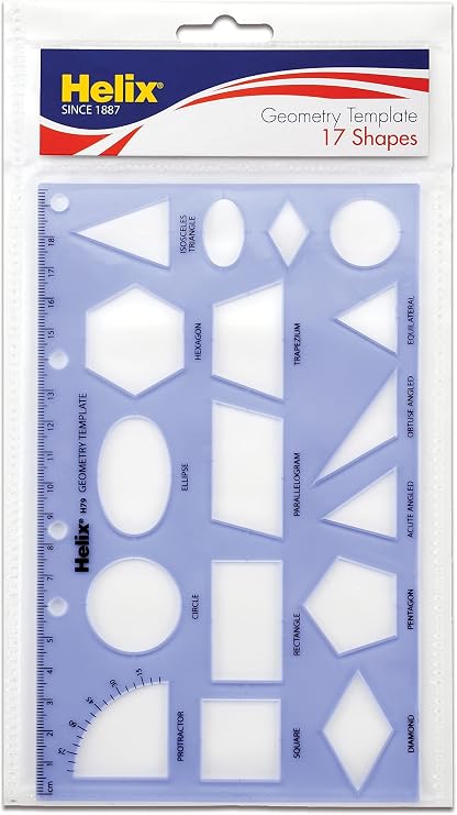 Maped Helix USA - Geometry Shapes Drawing Template - 17 Shapes - Educational Tool - Enhances Precision - Ideal for Drafting & Design - 20cm Ruler | Educational Tool - Enhances Precision - Ideal for Drafting and Design - Architectural Stencil - School Supplies