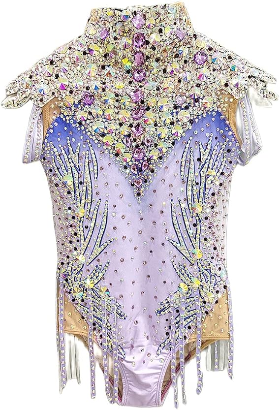 LIUHUO Rhythmic Gymnastics Leotard Purple Full Diamond Girls Sleeveless Competition Performance