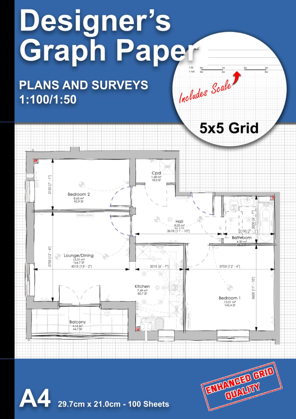 Designers A4 Graph Paper 5x5 Grid-Scale 1:1001:50: Plan, Survey and Sketching for all Architectural and Engineering Designers. Also suitable for occasional users. Paperback – 16 July 2022