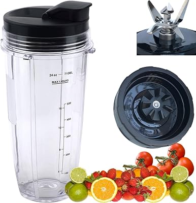 Replacement blender Blade and 24oz Cup Accessories with Lid, Only Compatible with Nutri Ninja SS150,SS151,SS300, SS350,SS351, CO351B, SS100, SS101, CO101B,SS400,SS401