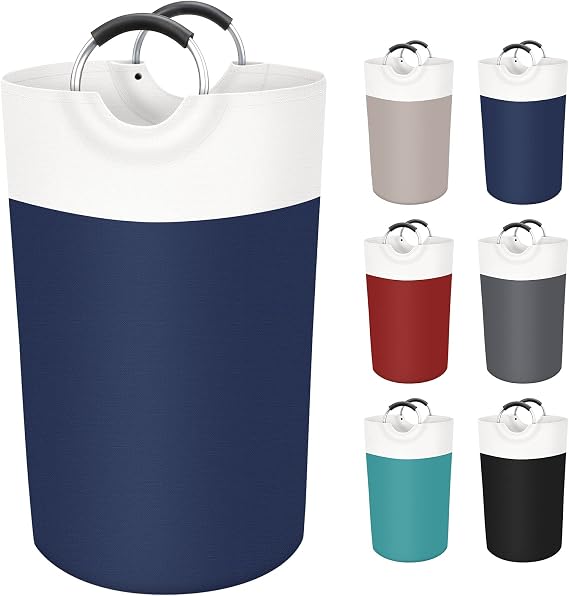 BlissTotes 90L Laundry Basket, Freestanding Collapsible Hamper, Blue