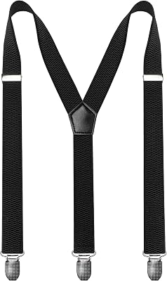 RBOCOTT Mens Solid Color Suspender with 3 Cilps Adjustable Braces