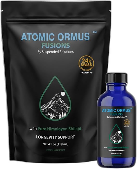 Atomic ORMUS Fusions Shilajit Monoatomic Gold 4oz Liquid, 24k Gold ORMUS + 20:1 Shilajit Extract, Energy, Stamina & Vitality Supplement