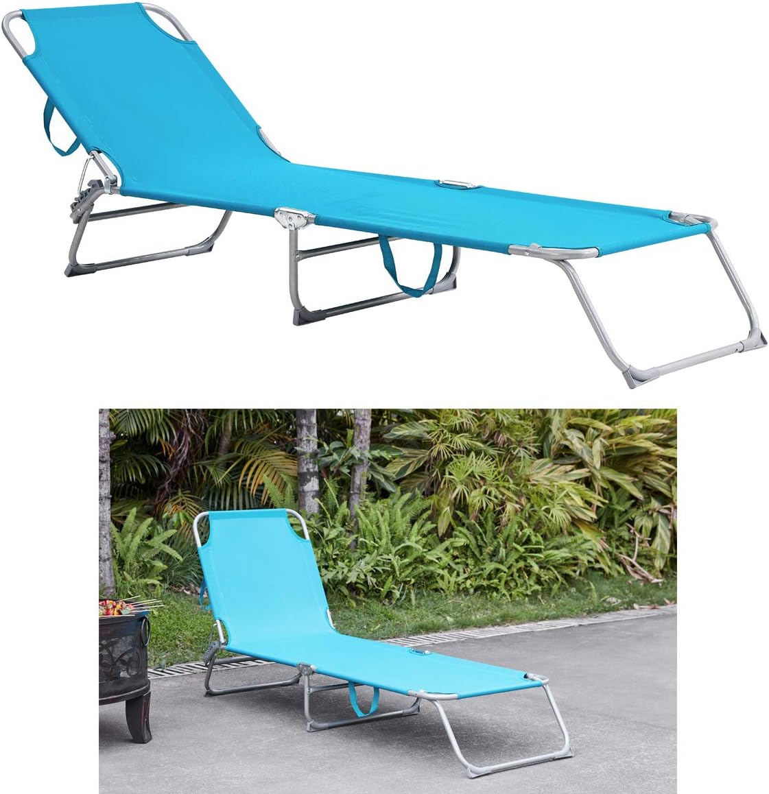 FiNeWaY Folding Garden Sun Lounger Recliner Bed Chair – Patio Back Garden Camping Picnic Beach Relaxing Outdoor Comfortable Seat Foldable Textilene Blue