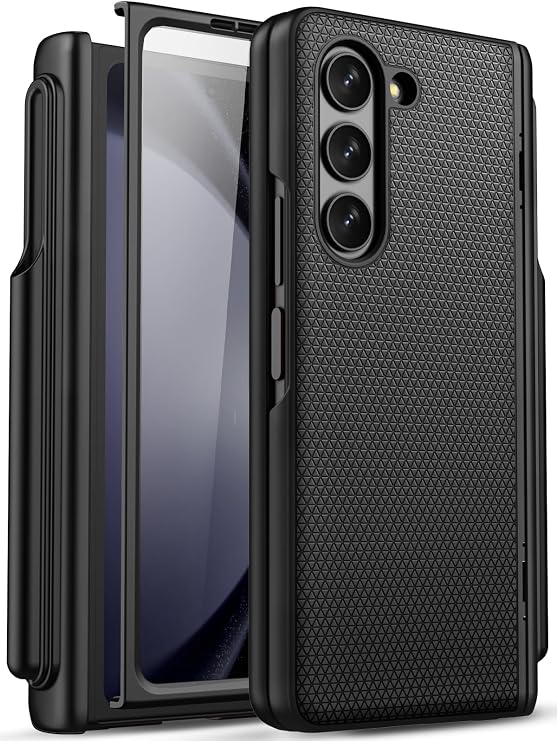 for Samsung Galaxy Z Fold 5 Case with S Pen Holder & Hinge Protection & Screen Protector, Support Wireless Charging Lightweight Sturdy Durable Phone Cover Case for Galaxy Z Fold 5 2023, Black