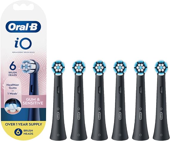 Oral-B iO Gum & Sensitive Replacement Heads, Electric Toothbrush Brush Heads, Black, 6 Count