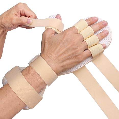 DrFinger Stroke Hand Brace Splint for Straightening Fingers with 5 Fingers Resting Support,Prevent Fingers Curling, Dupuytren's Contractures, Hand Spasms, Fit Right & Left, Men & Women, Beige, Medium