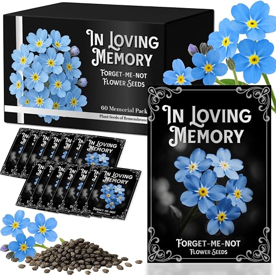 60Pack Forget Me Not Seeds Bulk, Memorial Seed Packets for Funeral Favors