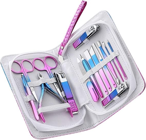 Fingernail Clipper Set Manicure Set Nail Clippers Set 13 Pieces Stainless Steel Manicure Kit Professional Pedicure Grooming Care Tools with Luxurious Travel Cas(Grey)