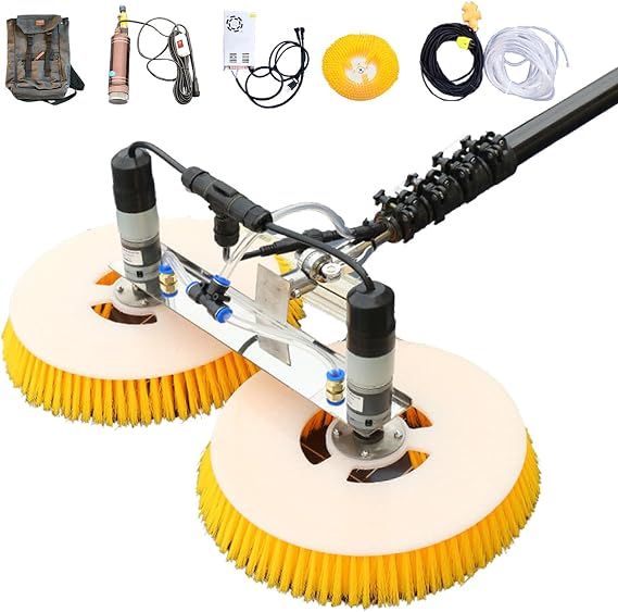 Multifunctional Solar Panel Cleaning Tools,Water Fed Pole Kit,70cm Rotating Double Brush Head,Photovoltaic Solar Panel Cleaning Machine,5M