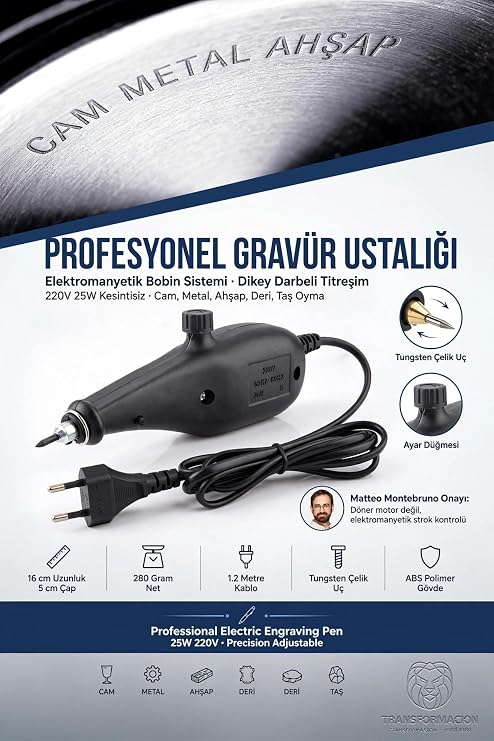 Transformacion Elektrikli Gravür Kalemi 220V 25W Hassas Ayarlı Cam Metal Ahşap Deri Taş Oyma Yazı Kazıma Markalama Cihazı Hobi Seti 722491
