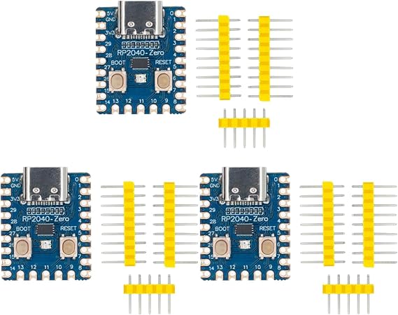 3 × RP2040-Zero Microcontroller Development Board with Unsoldered Pins