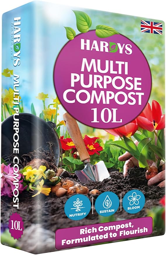 Hardys 10L Multi Purpose Compost - Potting & Seed Compost for Outdoor Plants | All Purpose Indoor Plants Potting | Nutrient Rich Fertiliser for Garden, Pots, Planter Beds