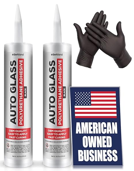 [2 Pack] Polyurethane Windshield Adhesive Fast Curing Urethane Auto Glass Glue, High Bond Strength Black Windshield Sealant for Vehicle & RV Window Seal, OEM Quality with Gloves, American Owned