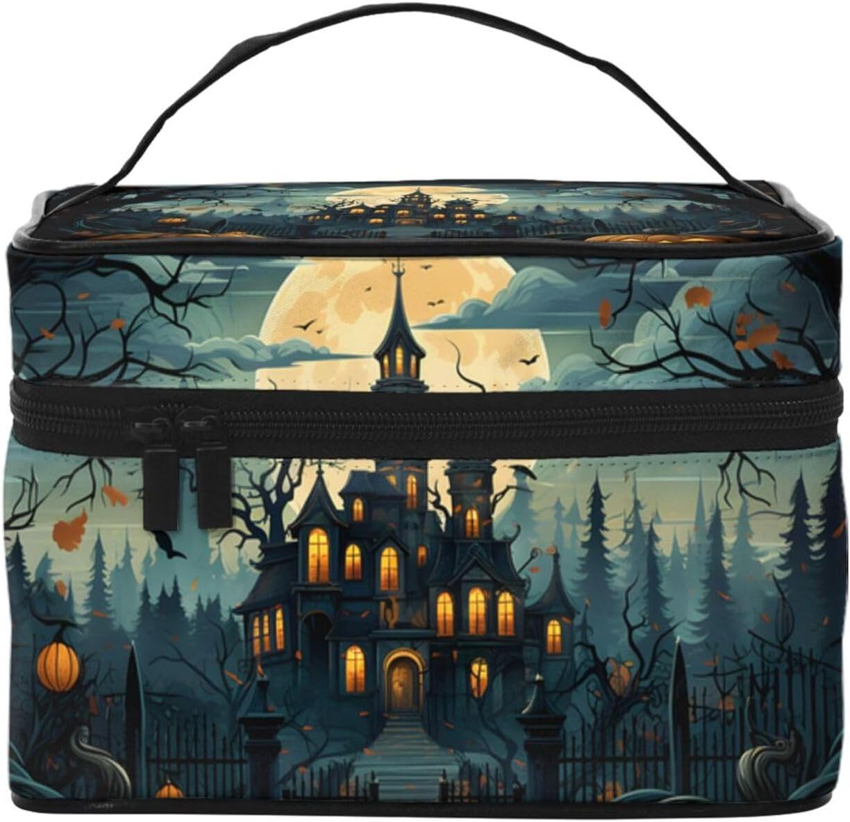 Makeup Bag for Women Travel Cosmetic Bag Large Makeup Case Portable Toiletry Skincare Organizer Bag, Halloween Castle, One Size