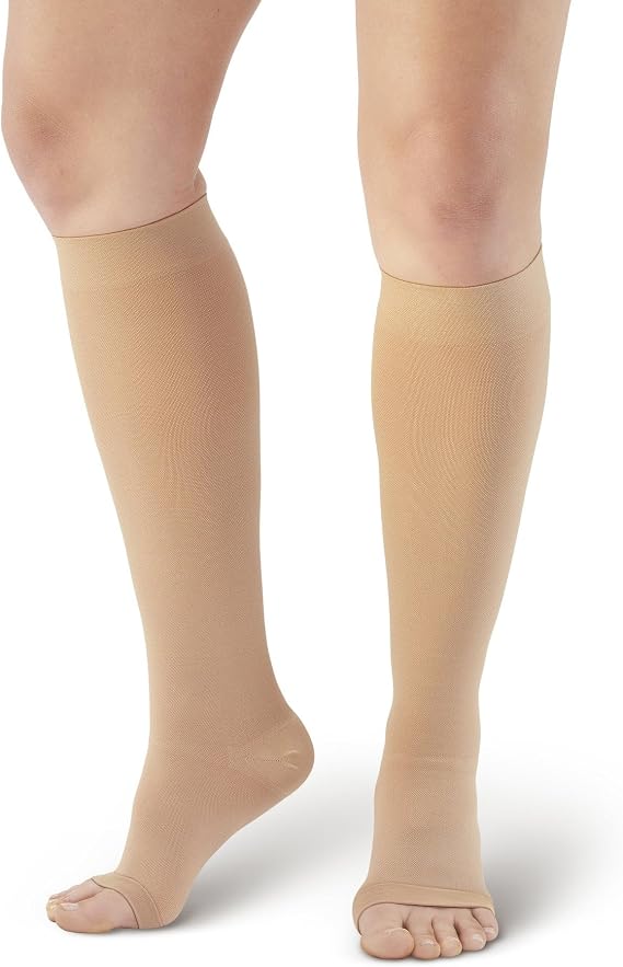 Ames Walker AW Style 201 Medical Support Open Toe 20-30 mmHg Firm Compression Knee High Stockings Beige X-Large Regular Wide