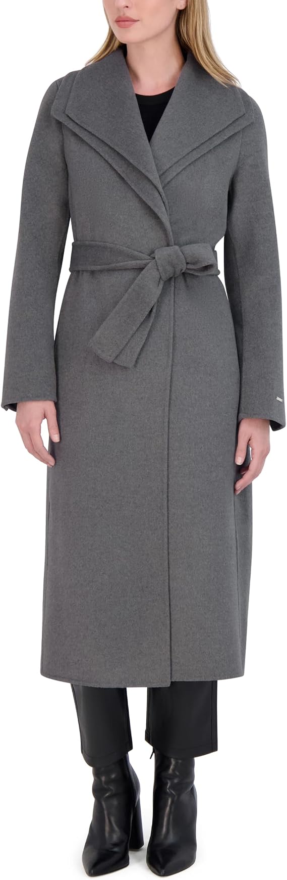 TAHARI Women's Slim Fit Double-faced Soft Wool Blend Wrap Coat With Tie Belt Long Wool Coat