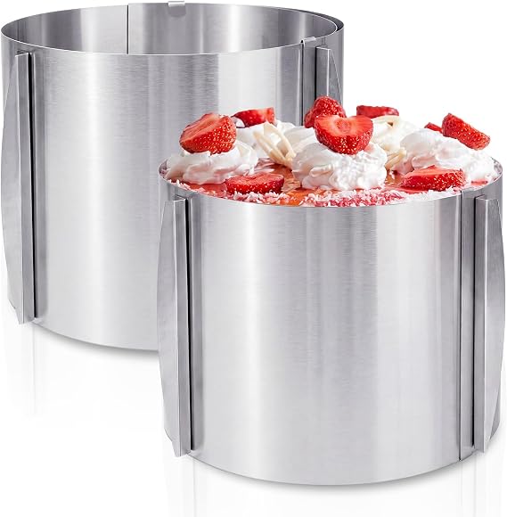 Hushee 2 Pcs 5.9 Inch High Adjustable Cake Ring 6 to 12 inch Adjustable Cake Mold Baking Rings Kit Round Stainless Steel Bakeware Tools with Scaling for Mousse Baking Dessert Making