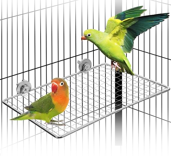 Bird Perches Platform, Stainless Steel Bird Perch Stand,Bird Cage Accessories Exercise Platform for Small to Large Parrots(Rectangle,XL)