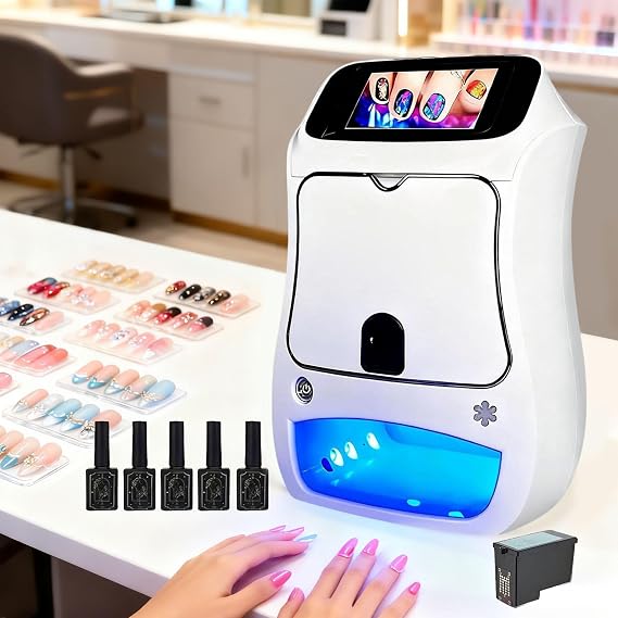 Nail Printer Machine, Nail Art Printing Machine, Digital Mobile Smart DIY Nail Art Machine, Upgrade Touch Screen/Drying/App/Automatic Recognize Shape/Fast Draw 30s