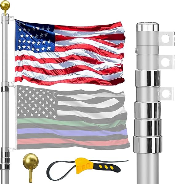 16FT Telescoping Flag Pole for Outside House,Extra Thick with US Flag