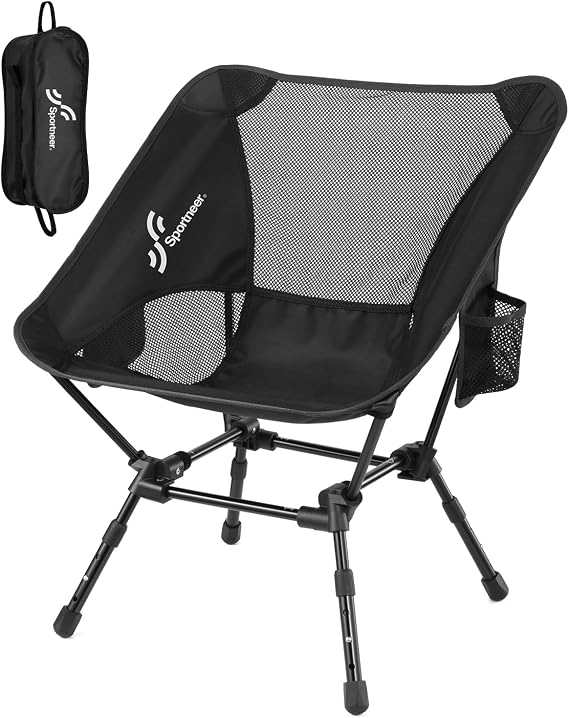 Sportneer Camping Chairs, Folding Chairs for Outside Adjustable Height Beach Chair for Adults Portable Camp Chairs Foldable Compact Backpacking Chair for Camping Hiking Picnic Outdoor (1, Black)